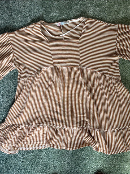 Free People Other - Free People Brown and White Striped Peplum Swim Coverup Top